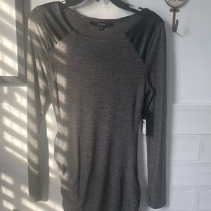 Gray with black faux leather shoulders dress